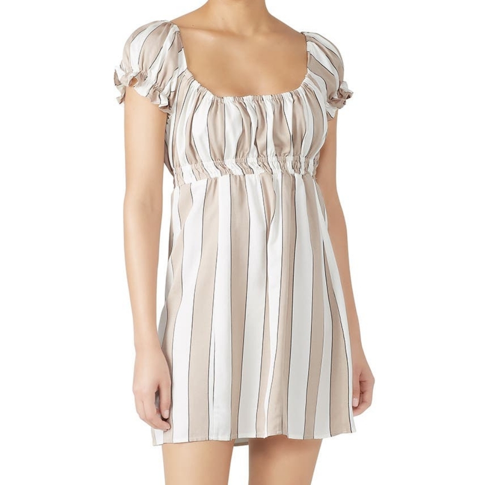 Capulet gracie taupe and white striped mini peasant babydoll dress